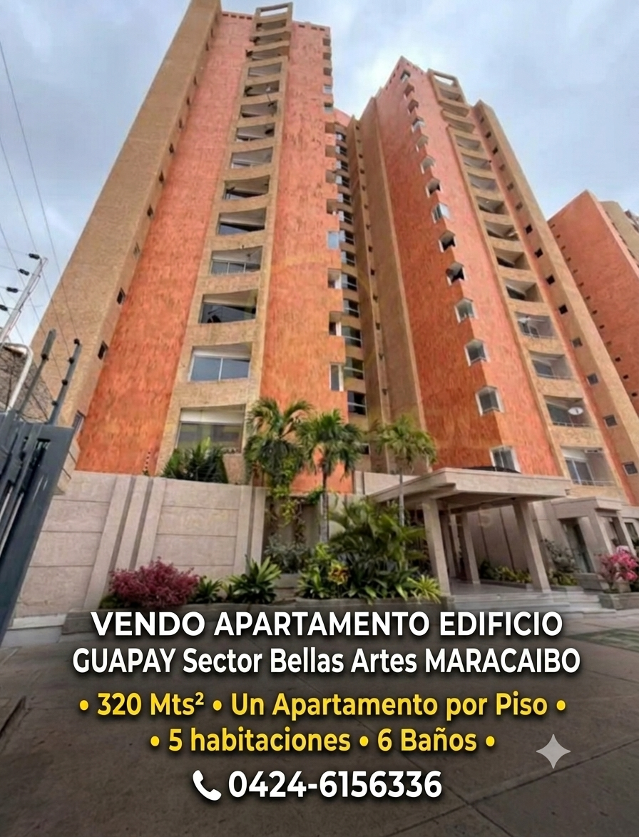 VENDO APARTAMENTO 320 MTS2 EDIFICIO GUAPAY SECTOR BELLAS ARTES MARACAIBO 